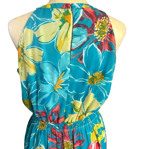Nine West Halter Neck Maxi Dress Sz 6 Aqua Multi Floral Chiffon Sleeveless Lned - Picture 8 of 11